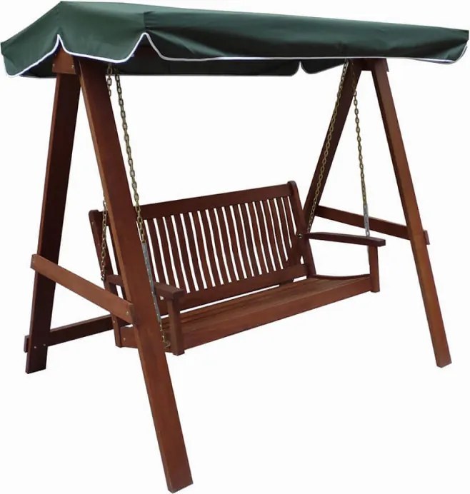 Leagan de gradina din lemn de Shorea Muhler Meranti, 168 x 168 x 123 cm, Pana la 180 kg, Copertina, verde/maro