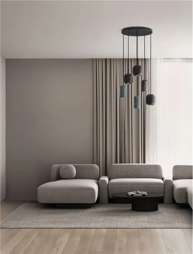 Lustra cu 6 pendule metal negru, maro, verde MARLIN