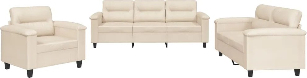 vidaXL Set de canapele cu perne, 3 piese, bej, microfibră