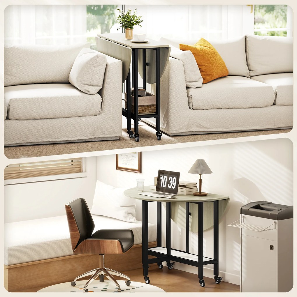 HOMCOM Masă pliabilă, masă cu funcție pliabilă și raft deschis, masă mobilă de bucătărie pentru sufragerie, spații mici, lemn natural | Aosom Romania