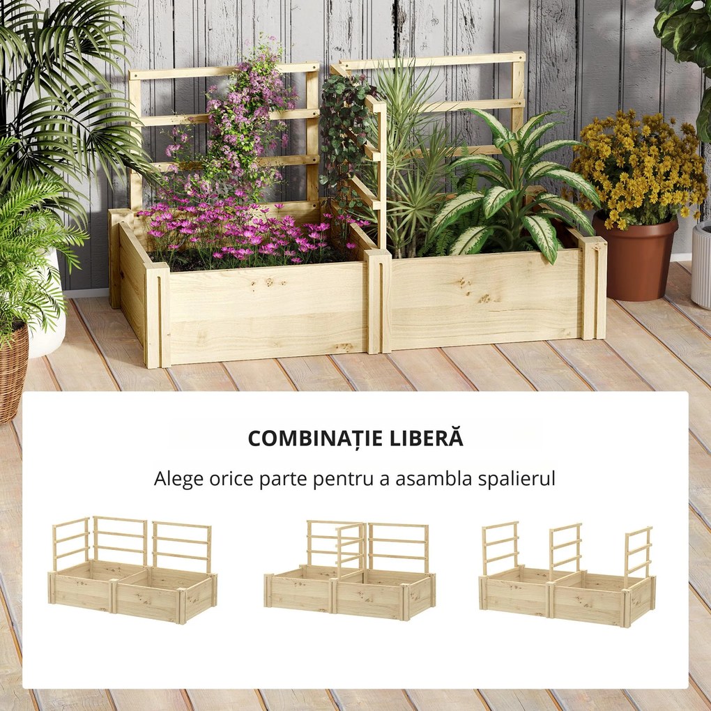 Outsunny Jardinieră Înălțată din Lemn cu 3 Suporturi pentru Plante, 119x62,5x64 cm, Natural | Aosom Romania