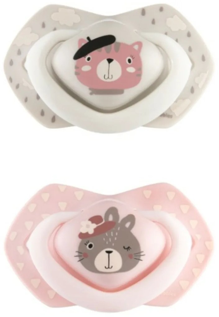 Canpol Babies 2 buc suzete simetrice din silicon, +18m, Salut Paris, roz/gri