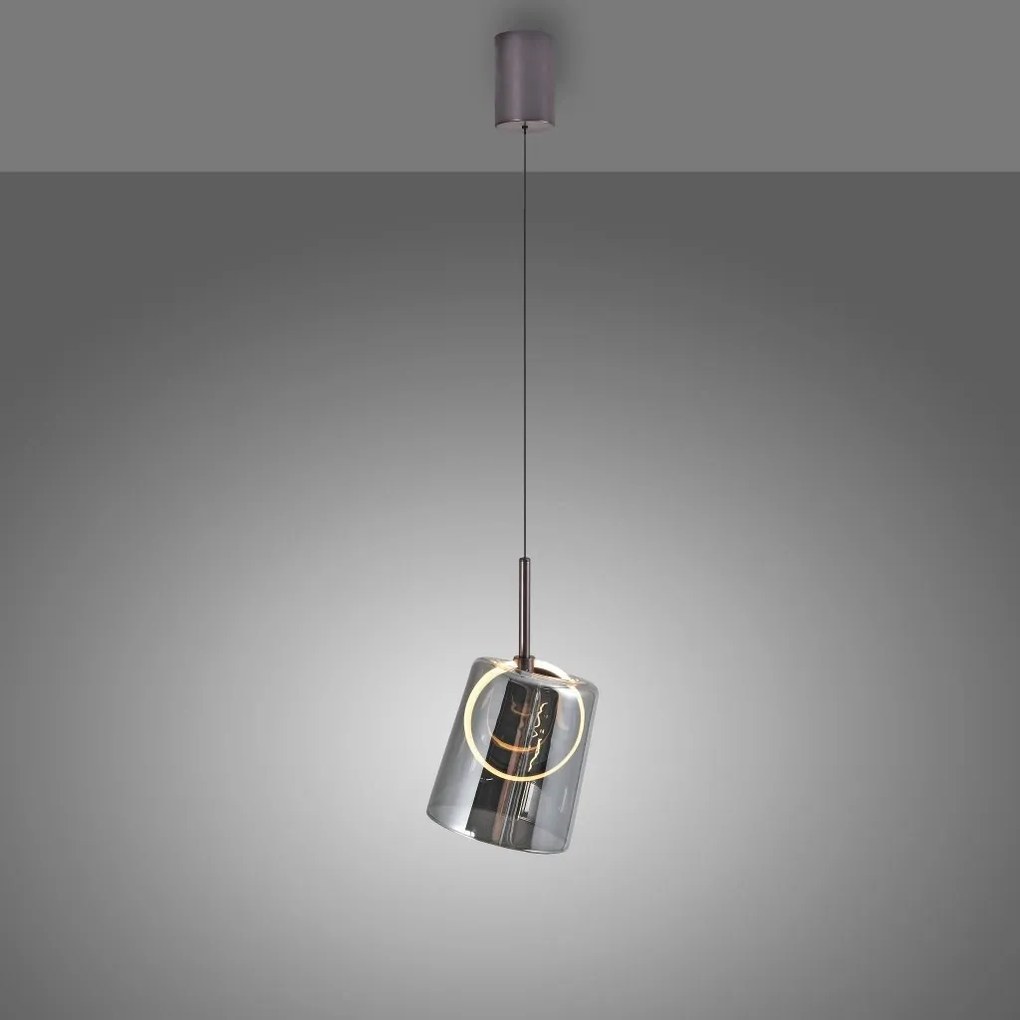 Pendul modern LED 3000K, inaltime reglabila, sticla, maro fumuriu, Zula