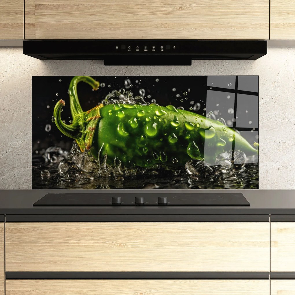 Panou Sticla Bucatarie, 60x150cm, Protectie aragaz, Antistropi, Termorezistent, Alimente, Legume, Chili Splash