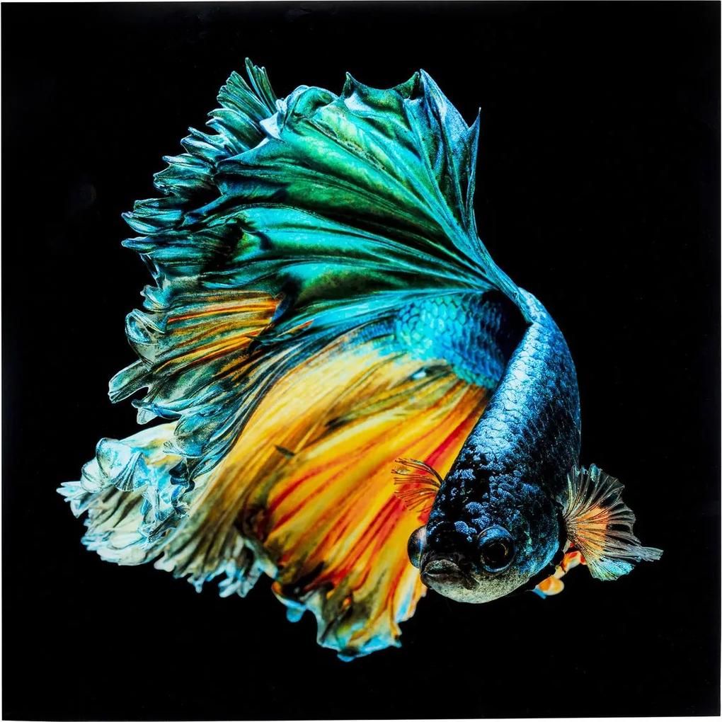 Tablou sticla bleu Queen Fish 100x100 cm