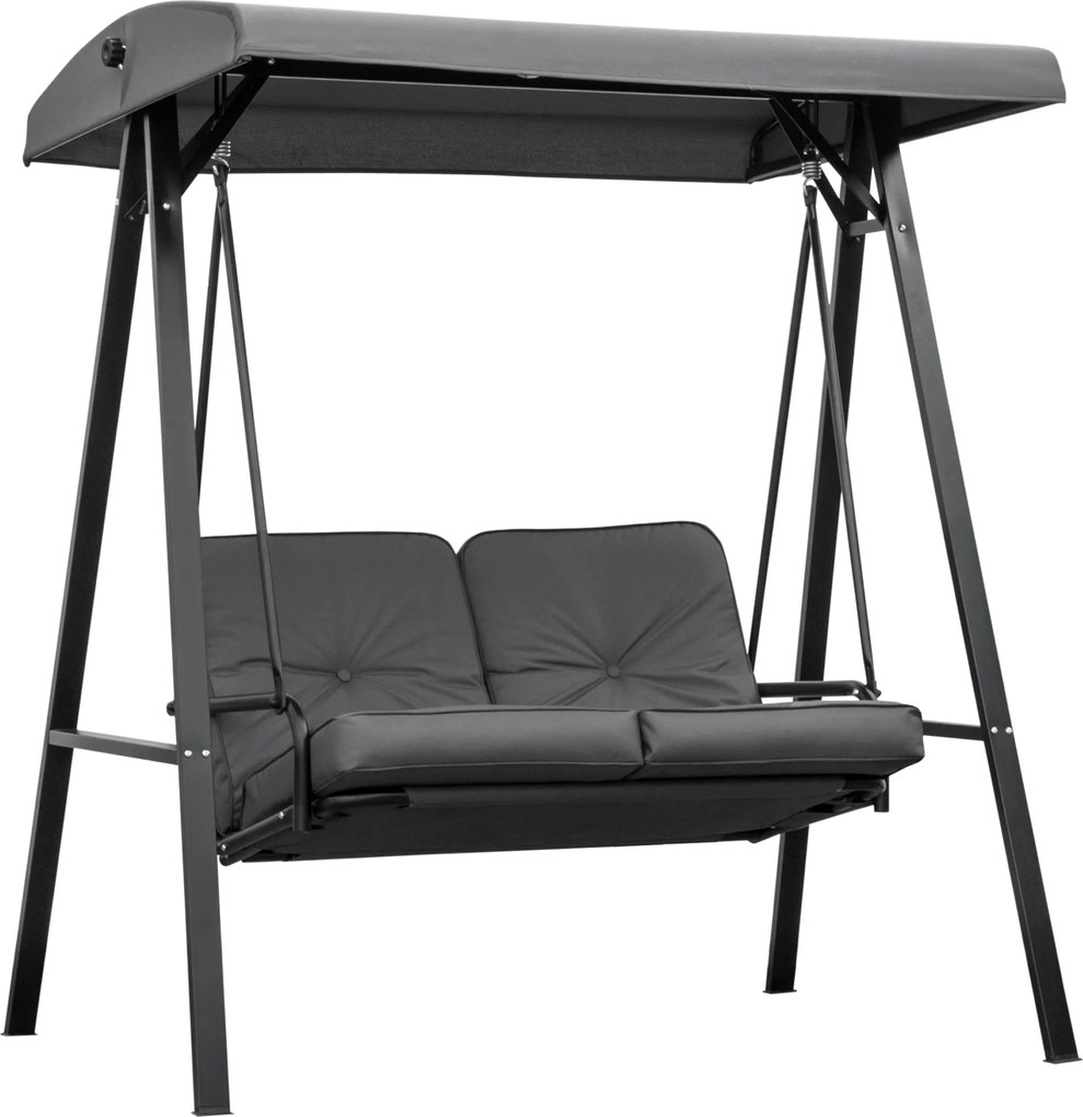 Outsunny Balansoar de Grădină 2 Locuri cu Acoperiș Reglabil și Perne, 144x117x173 cm, Gri Închis | Aosom Romania