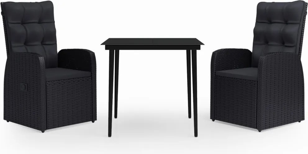 vidaXL Set mobilier de grădină cu perne, 3 piese, negru