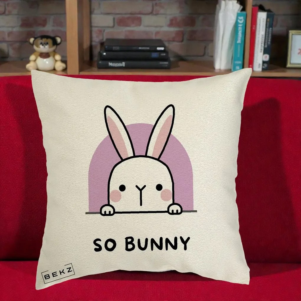 Perna Decorativa So Bunny Kawaii, 40x40 cm, Ecru, Husa Detasabila, Perna Inclusa, BEKZ®