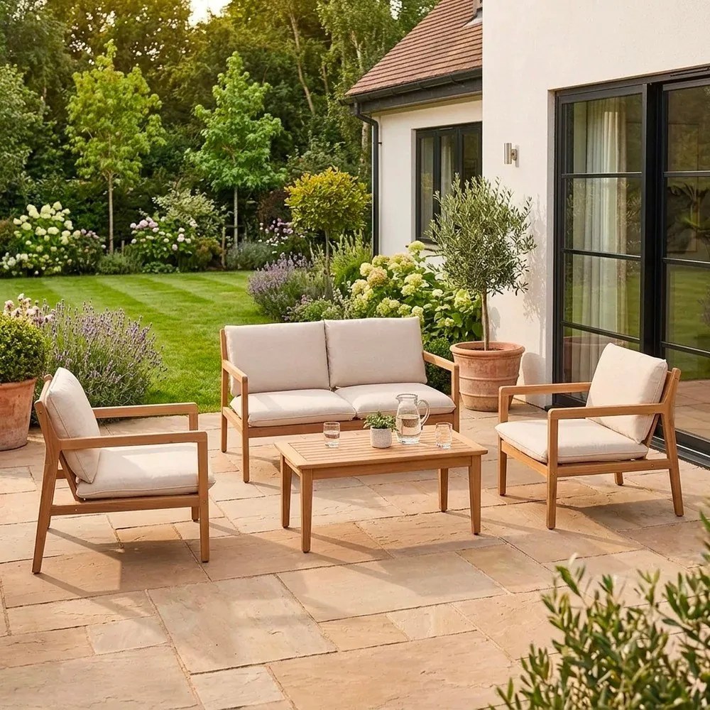 Set mobilier de grădină în culoare naturală din lemn de acacia pentru 4 persoane Danubio – Bizzotto