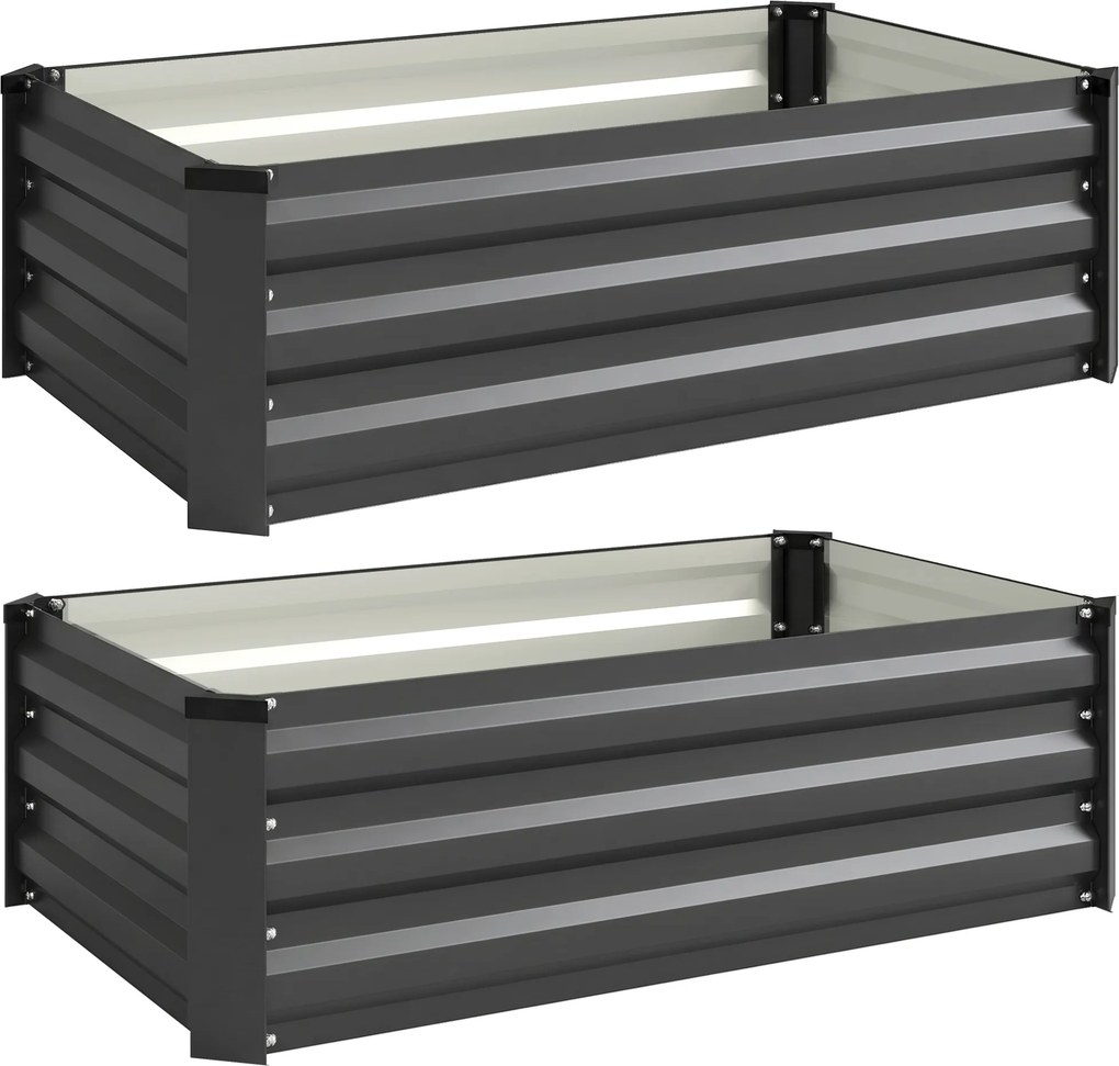 Outsunny Set de 2 Paturi Galvanizate Inaltate pentru Gradina, Cutie de Plantare Inaltata pentru Exterior, Usor de Asamblat, pentru Cultivarea Florilor