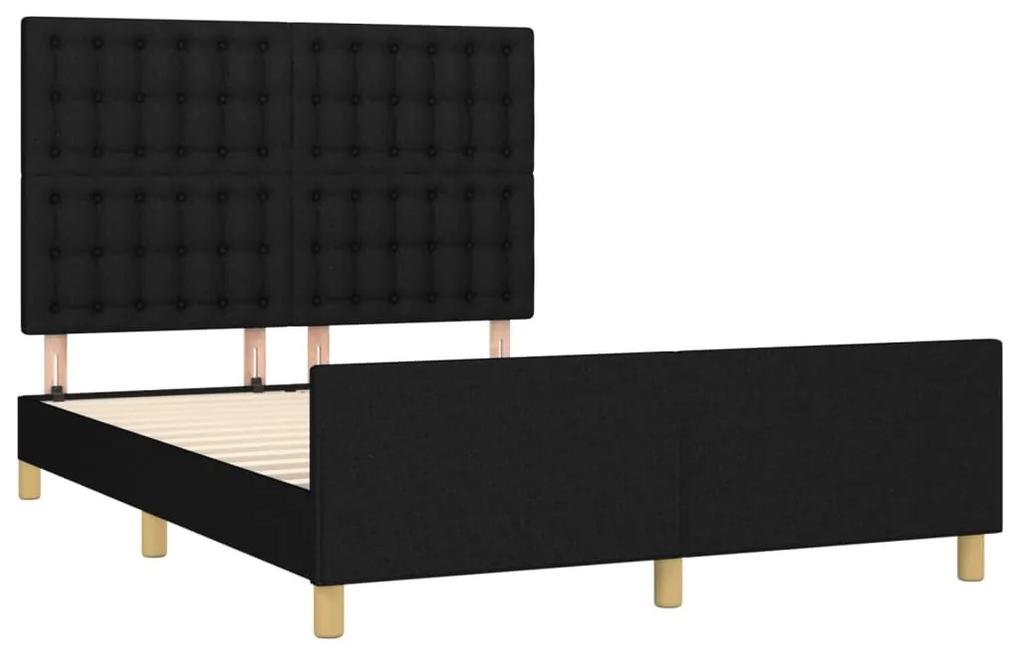 Cadru de pat cu tablie, negru, 140x200 cm, textil Negru, 140 x 200 cm, Nasturi de tapiterie