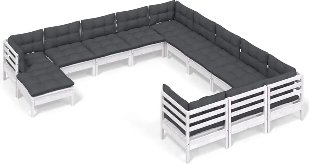 vidaXL Set mobilier de grădină cu perne, 12 piese, alb, lemn de pin
