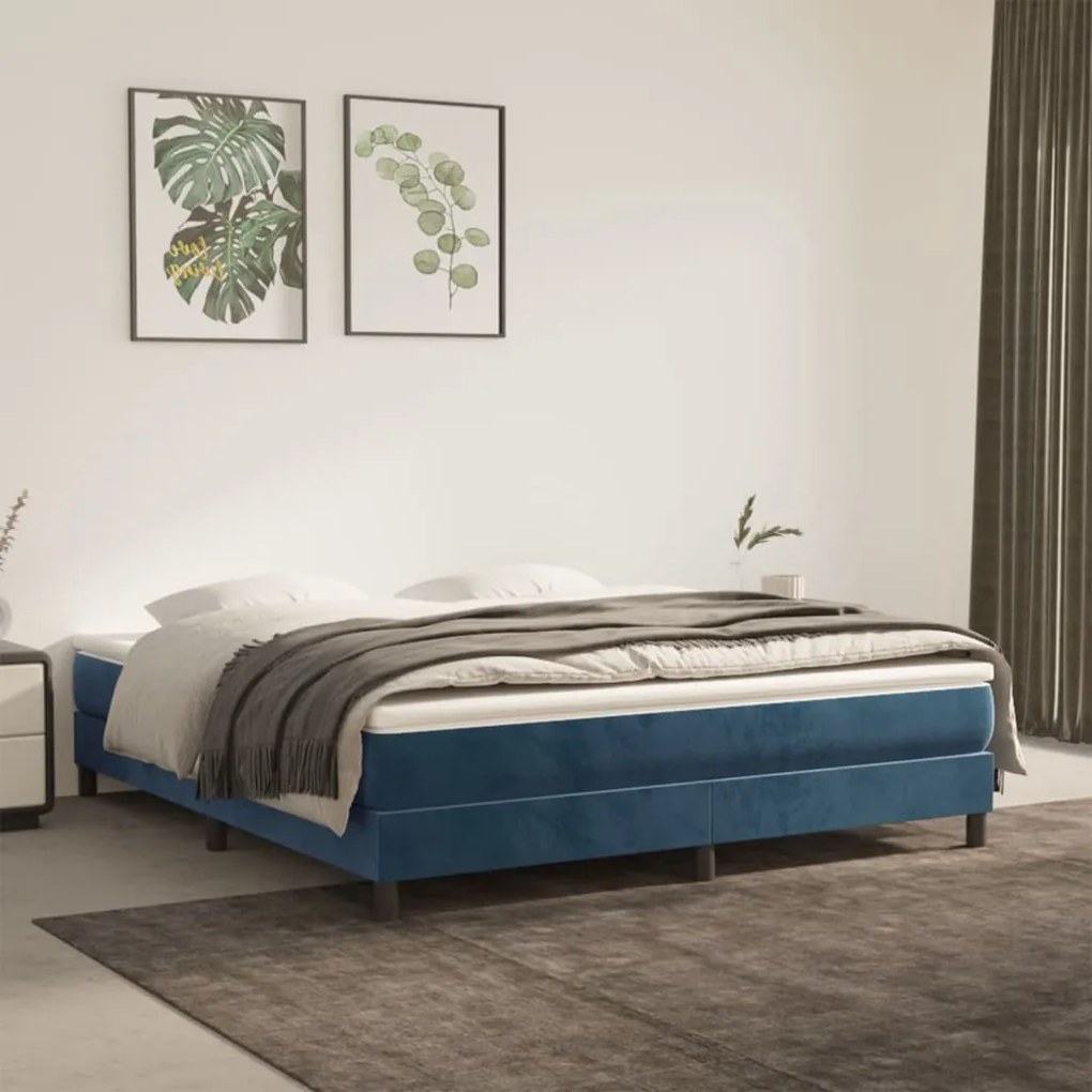 vidaXL Pat box spring cu saltea, albastru închis, 180x200 cm, catifea