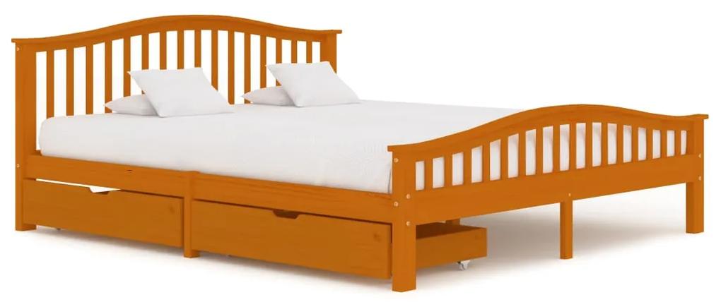 3060551 vidaXL Cadru de pat cu 2 sertare maro miere 180x200 cm lemn masiv pin