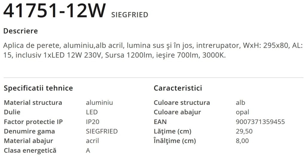 Aplica LED cu iluminat ambiental SIEGFRIED 12W 41751-12W GL