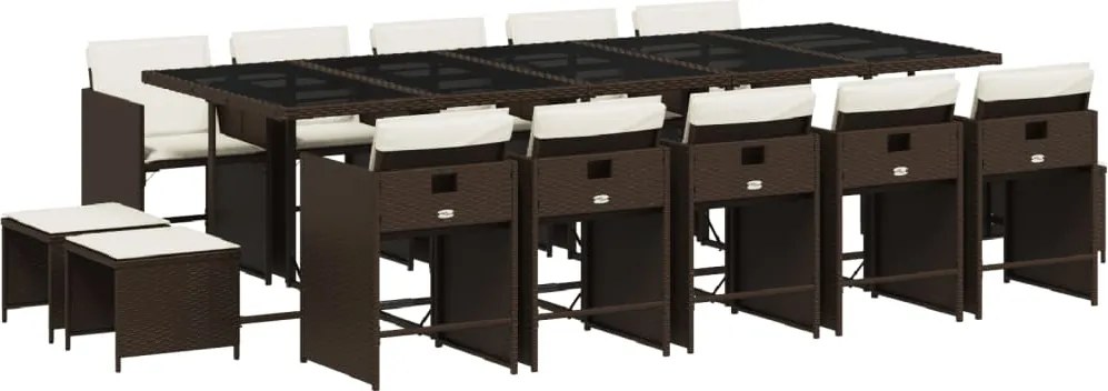 vidaXL Set mobilier de grădină cu perne, 15 piese, maro, poliratan