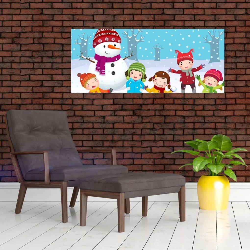 Tablou - Bucurii de iarnă pentru copii (120x50 cm)