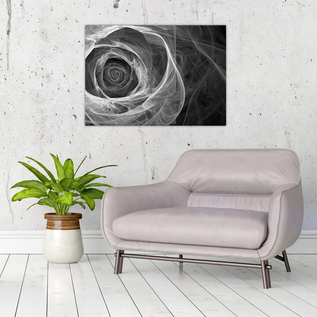 Tablou pe sticlă - Abstract trandafir negru și alb (70x50 cm)