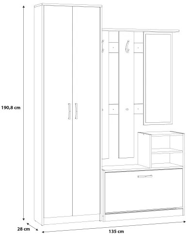 Panou pentru hol KAVI cu oglindă, stejar artisan