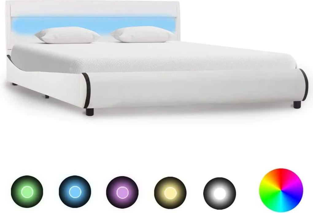 Cadru de pat cu LED, alb, 140 x 200 cm, piele ecologica