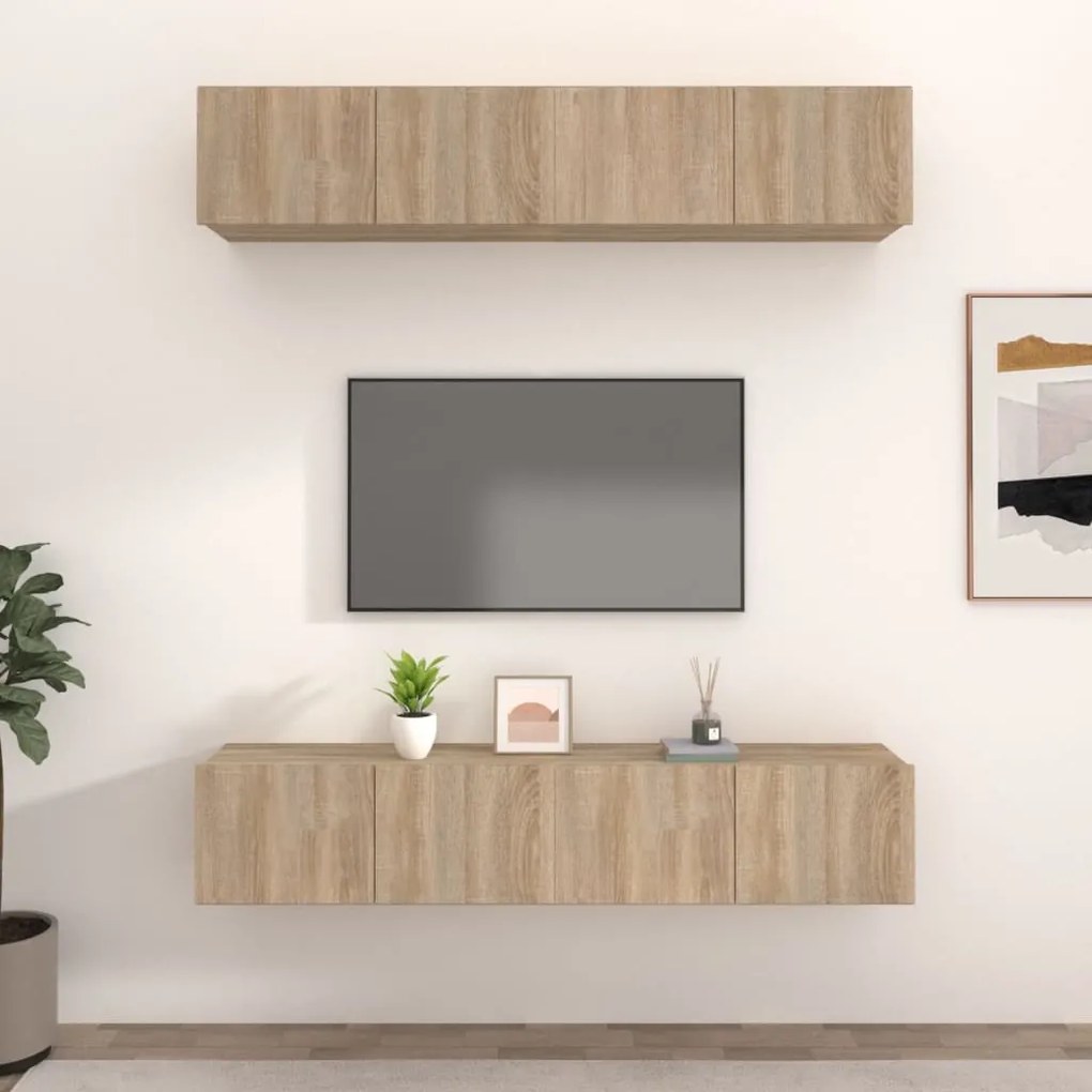 vidaXL Comode TV, 4 buc., stejar sonoma, 80x30x30 cm, lemn prelucrat