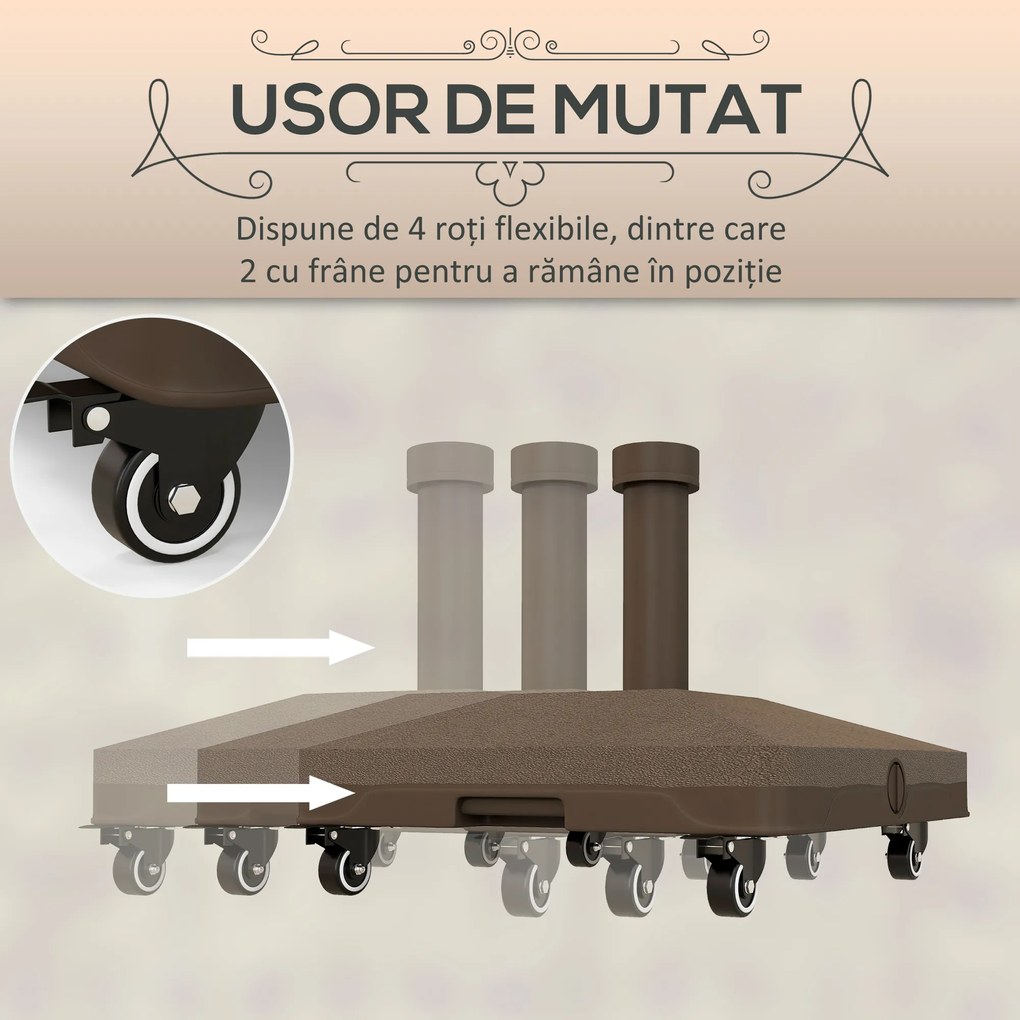 Outsunny Bază pentru Umbrelă cu 4 Roți și Frâne, 45x45x39 cm, Maro | Aosom Romania