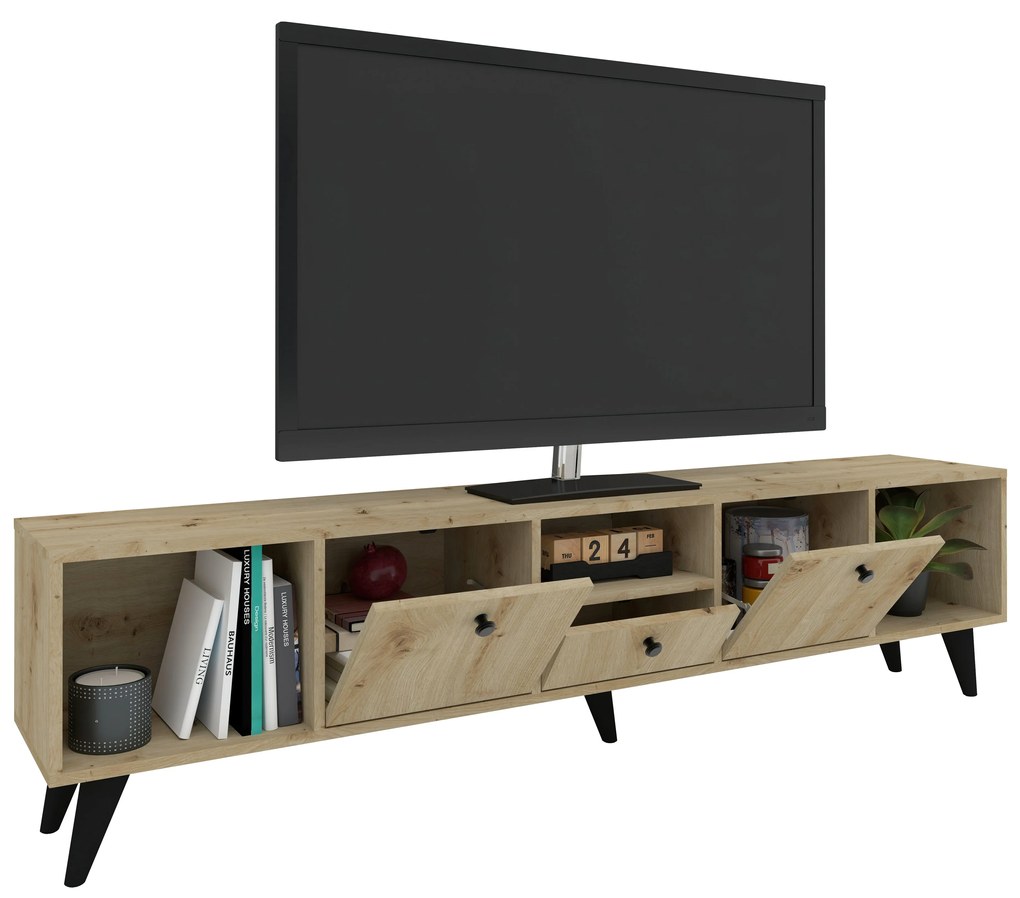 Comoda TV Malta, 3 Usi, 3 Casete, Stejar Artisan, 180 x 30 x 45 cm