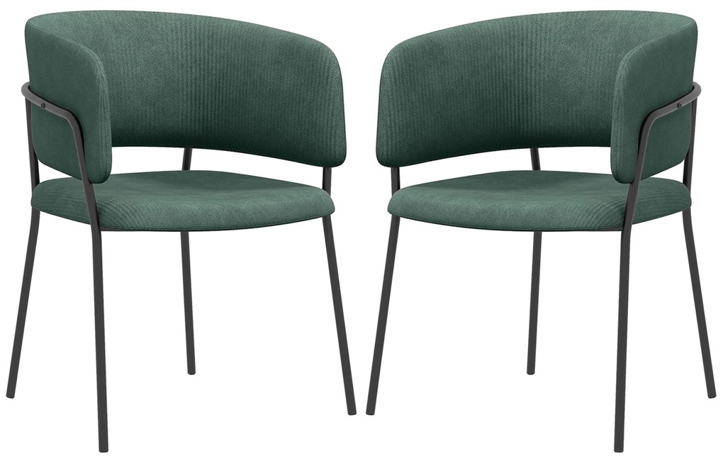 HOMCOM Set de Scaune, Scaune de Bucătărie Tapițate Moderne din Catifea cu Spate, Cotieră și Picioare Metalice, 57x53x73 cm, Verde