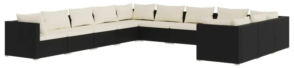 3102807 vidaXL Set mobilier de grădină cu perne, 11 piese, negru, poliratan