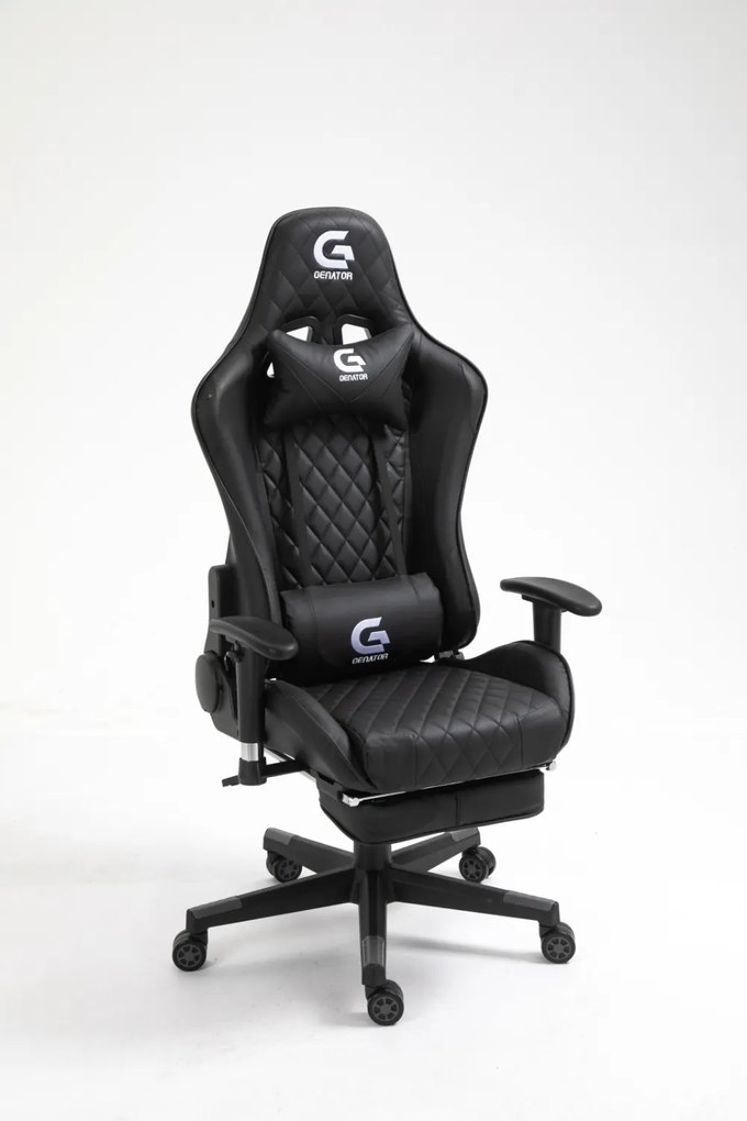 Scaun gaming cu masaj in perna lombara, suport picioare, funcție sezlong, SIG 5020, Negru