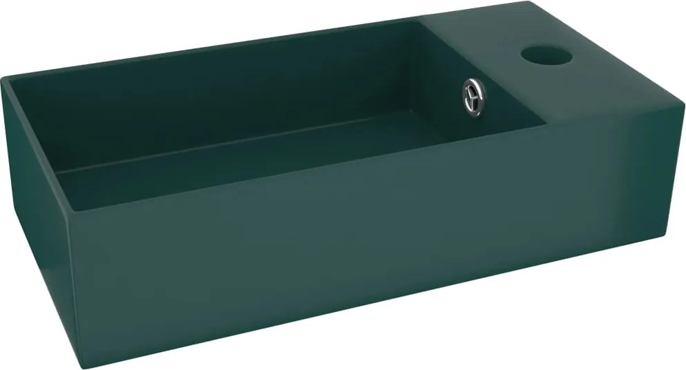 vidaXL Chiuvetă de baie cu preaplin, verde închis, ceramică