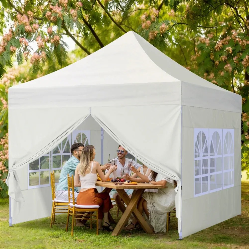 ABCCANOPY – Cort pliabil 3x3 m, înălțime reglabilă 3 trepte, pereți cu ferestre transparente, impermeabil, protecție împotriva zăpezii și ploii, Bej