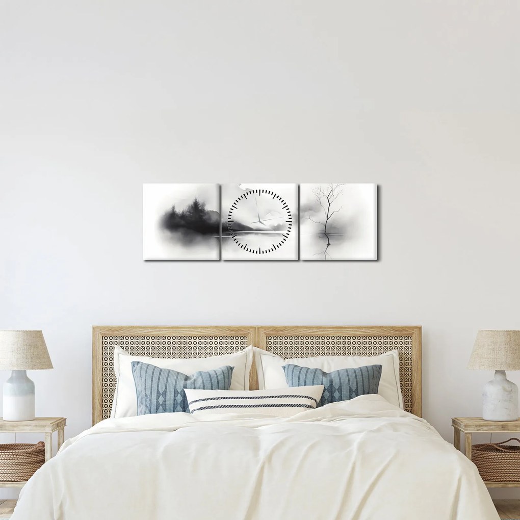 Tablou - pictură cu cerneală de peisaj (cu ceas) (90x30 cm)