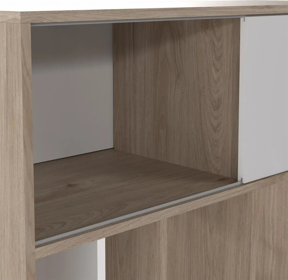 Birou de colt cu biblioteca in decor de stejar Jackson Hickory, EFREM PLUS