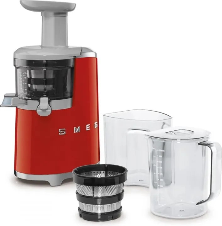 Storcător de fructe Smeg SJF01RDEU, 150 W, 500 ml, rotație inversă, recipient pentru resturi de 1,6 l, roșu