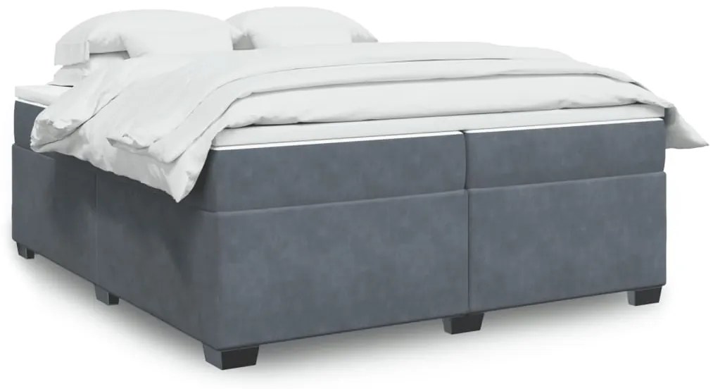 3285306 vidaXL Pat box spring cu saltea, gri închis, 200x200 cm, catifea