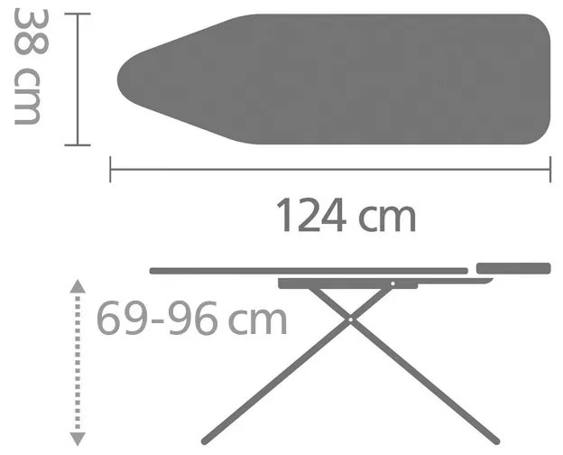 Masa de calcat Brabantia B 1005617, 124x38 cm, 7 pozitii de reglare, Suport fier de calcat, Albastru deschis
