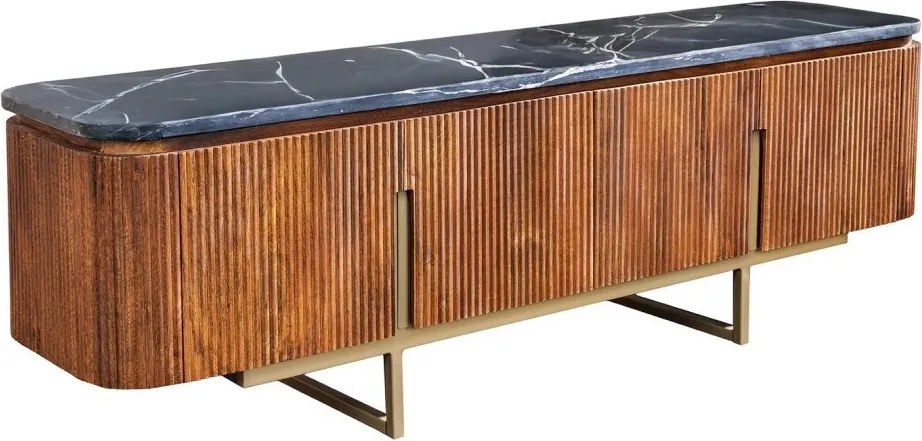 Comoda TV design retro Gatsby 160cm Mango/ marmura neagra