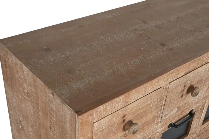 Comodă cu multe sertare, rustică, din lemn de pin, natur, cu 16 sertare, tăblițe negre și mânere metalice, 92,5 x 110 x 40 cm, „Archive”