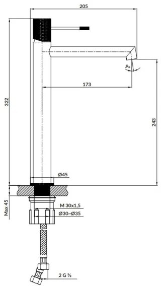 Baterie de lavoar Cersanit S951-596 ZEN 32,2 cm negru