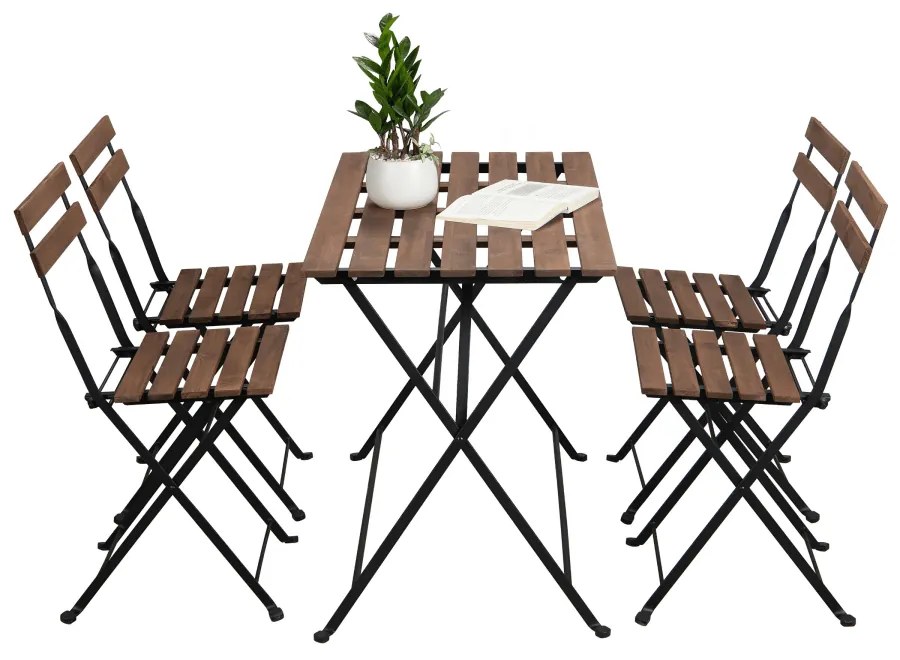 Set de grădină 1+4, acacia/negru, SEDAN TYPE 2