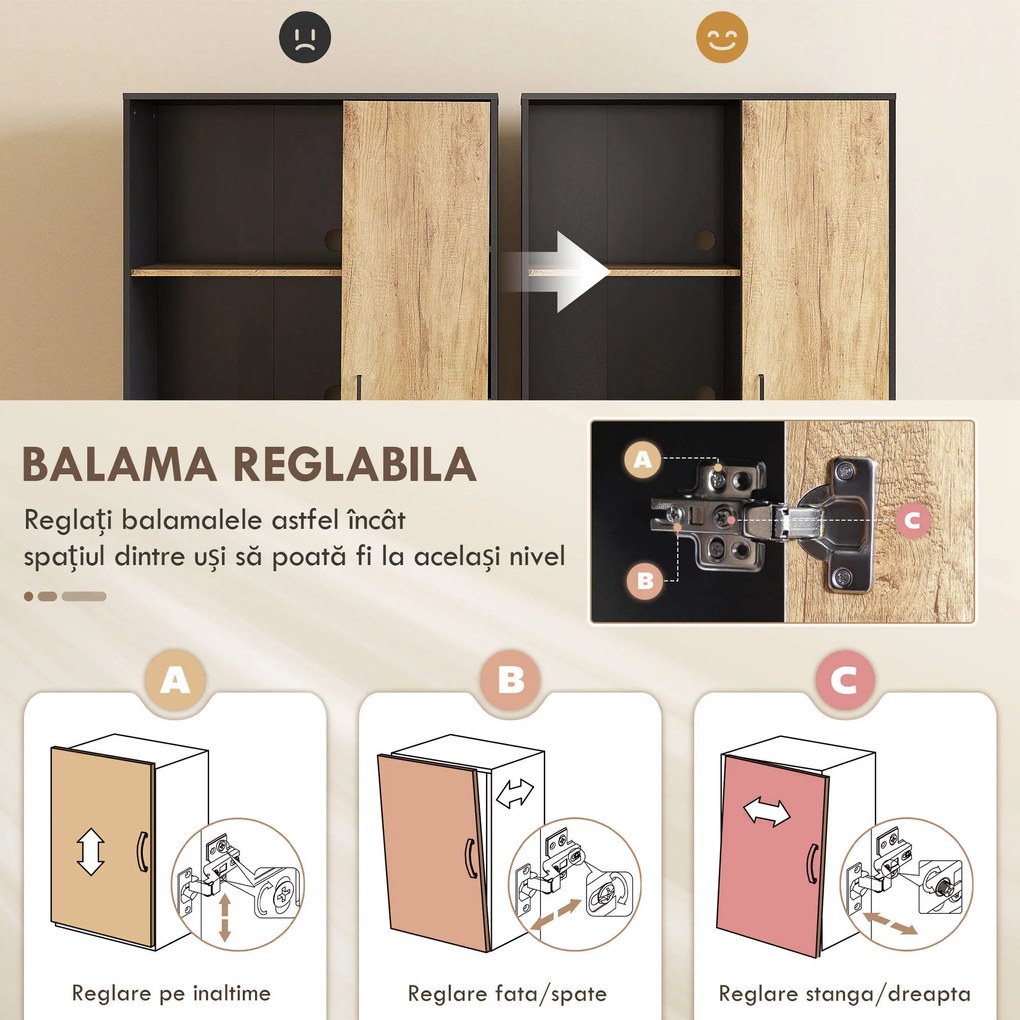 HOMCOM Dulap de bucătărie multifuncțional cu 2 sertare, 1 dulap, 2 nișe și orificii pentru cabluri | Aosom Romania