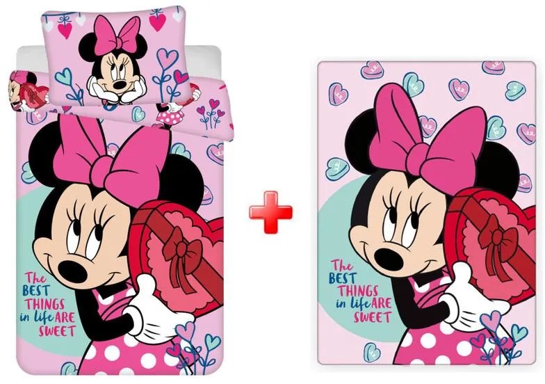 Disney Minnie Sweets set de lenjerie de pat pentru copii și pled polar