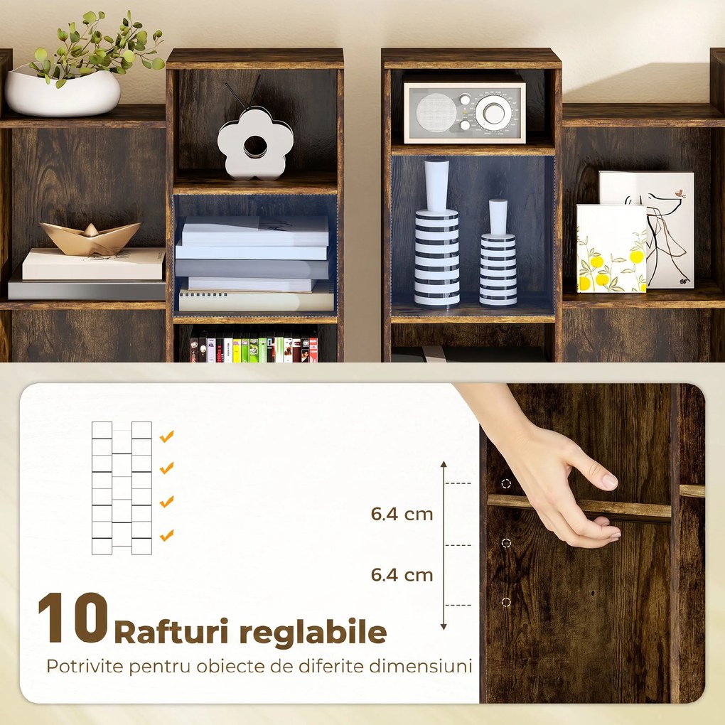 HOMCOM Bibliotecă Modernă din Lemn Înaltă 181 cm cu 21 Compartimente și 10 Rafturi Reglabile, Alb | Aosom Romania