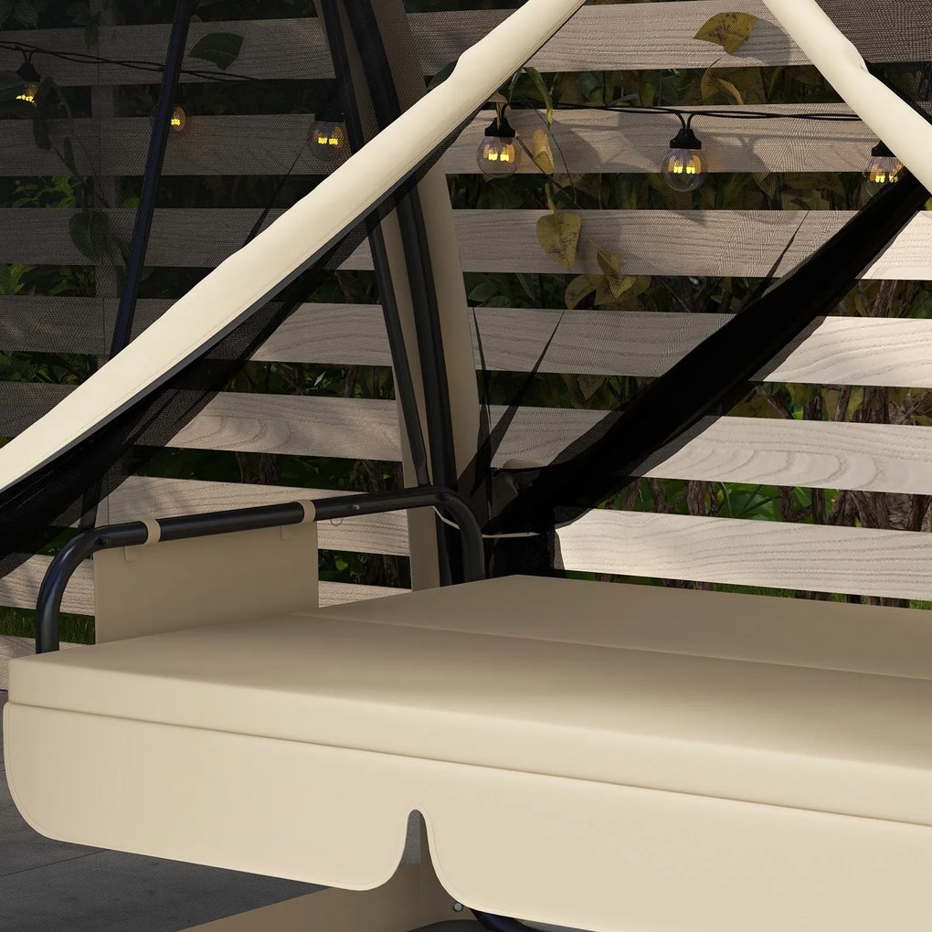 Outsunny Balansoar de Grădină 2-în-1 Convertibil în Pat cu Perne, Husă și Plasă de Țânțari, 240x140x197 cm, Cafeniu | Aosom Romania