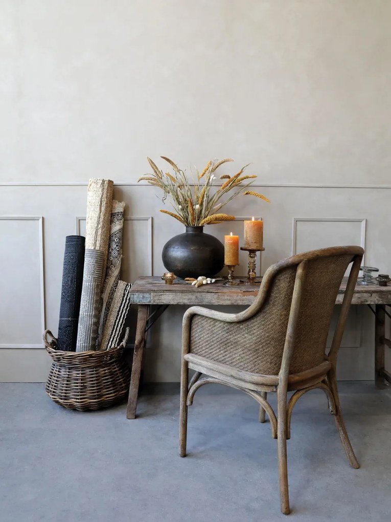 Scaun dining bej din rattan si rachita, cu aspect vintage Old French