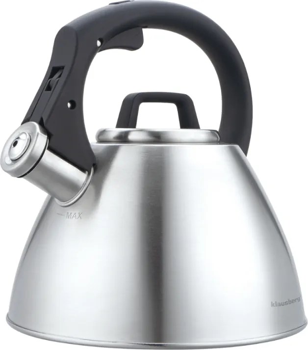 Fierbător fluierător Klausberg KB 7951, 2.5 l, Oțel inoxidabil, Mâner termoizolant, Inducție, Onix mat