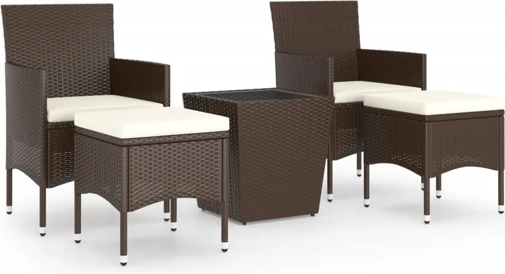 vidaXL Set mobilier bistro, 3 piese, maro, poliratan/sticlă securizată