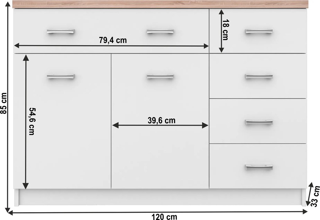 Comodă 2d5s, alb/stejar sonoma, TOPTY TYP 08