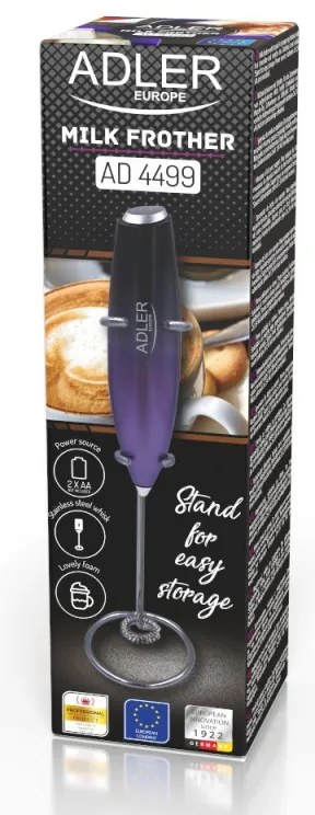 Mixer pentru frappe Adler AD 4499 Stand Frappe, Agitator din oțel, 2xAA, Violet/negru